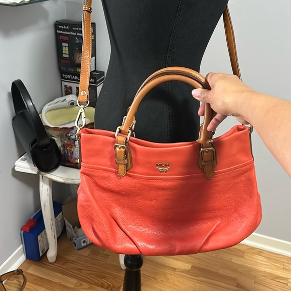 Authentic  Soft Leather MCM  Orange 2 way bag - Picture 2 of 16